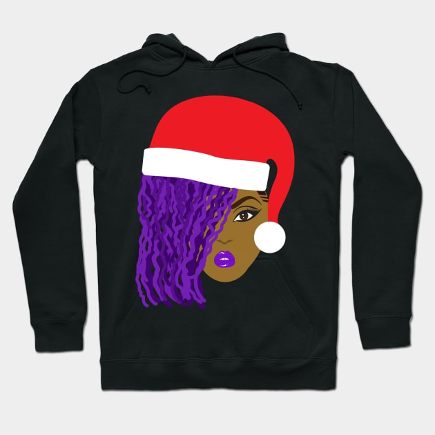 Purple Locs Santa Hat Black Girl Hoodie by blackartmattersshop